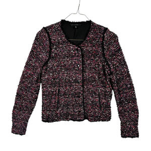 White House Black Market Pink and Black Tweed Zip and Snap Dress Jacket XLarge